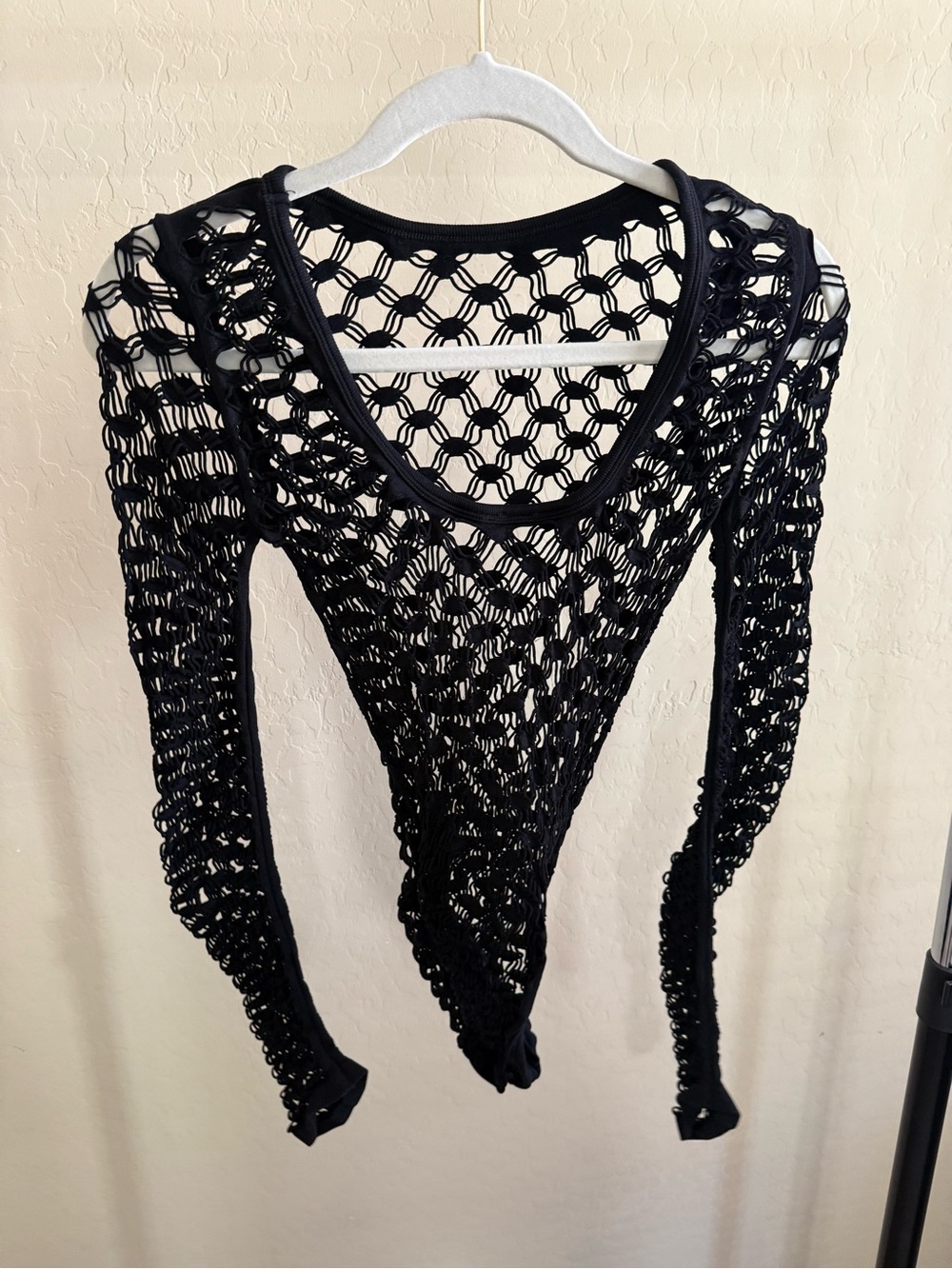 Nasty Gal Black Crochet Long Sleeve Bodysuit